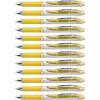 Pentel EnerGel Retractable Liquid Gel Pens, Medium Point, 0.7 mm, Silver Barrel, 12 Black Ink pens, the Ultimate writing pens, the Best Writing Pens for office, school and journaling, Pack of 12(Yellow)