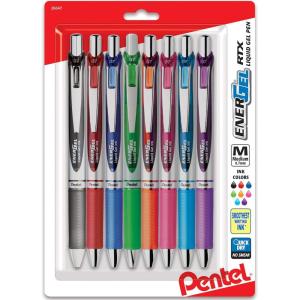 Pentel® EnerGel RTX Pens, 0.7 mm, Medium Point, Assorted Ink Colors, Pack Of 8(Assorted 4)