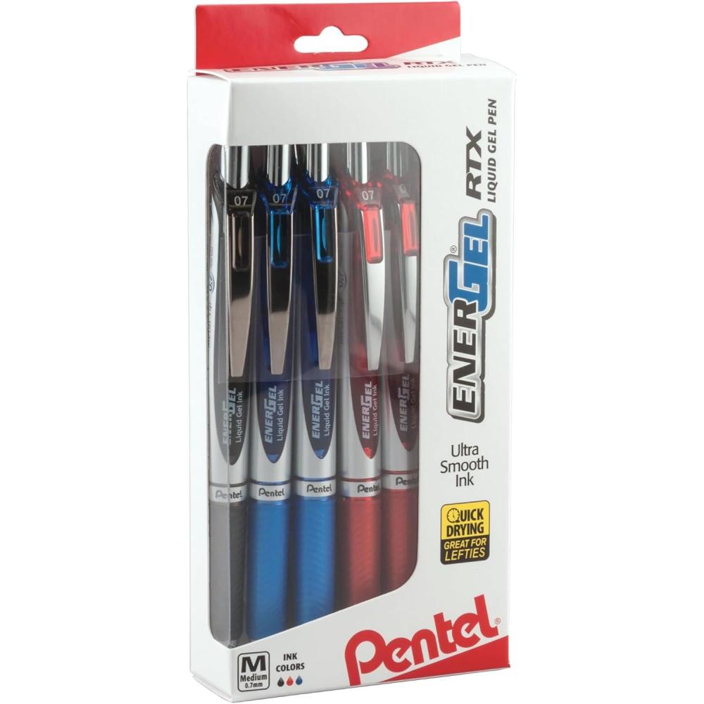 imagePentel EnerGel RTX Retractable Liquid Gel Pens Medium Point 07 mm 54 Recycled Blue Barrel Blue Ink Pack Of 12 PensAssorted