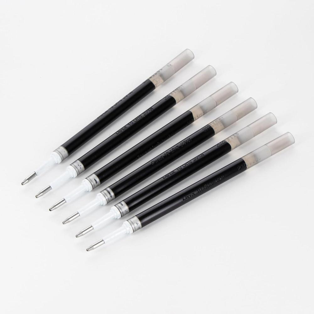 imagePentel Refill Ink  for EnerGel Gel Pen 10mm Metal Tip Bold Black Ink Pack of 6 Refills LR106ABlack
