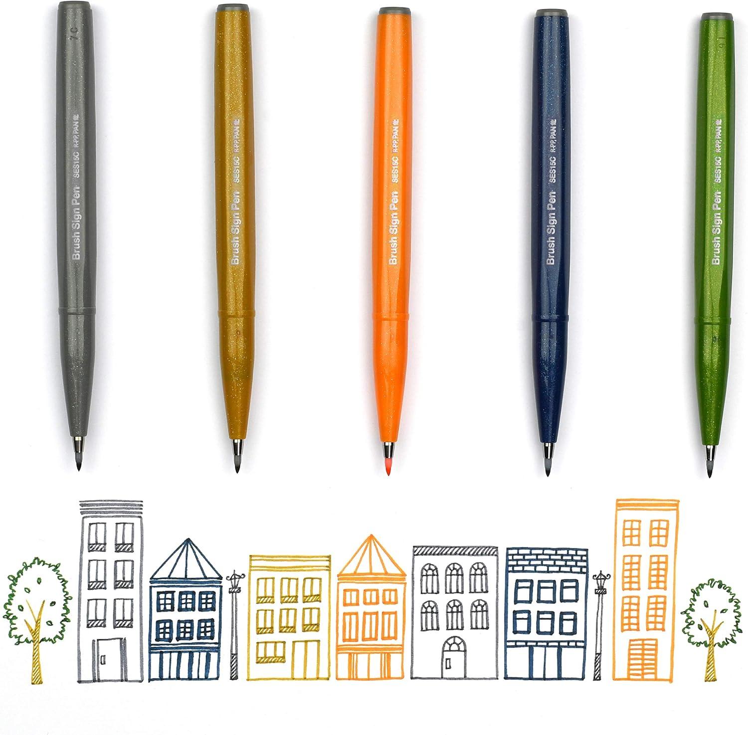 imagePentel Arts Sign Pen Brush Pink Purple Ink Box of 12 PensGray Blue