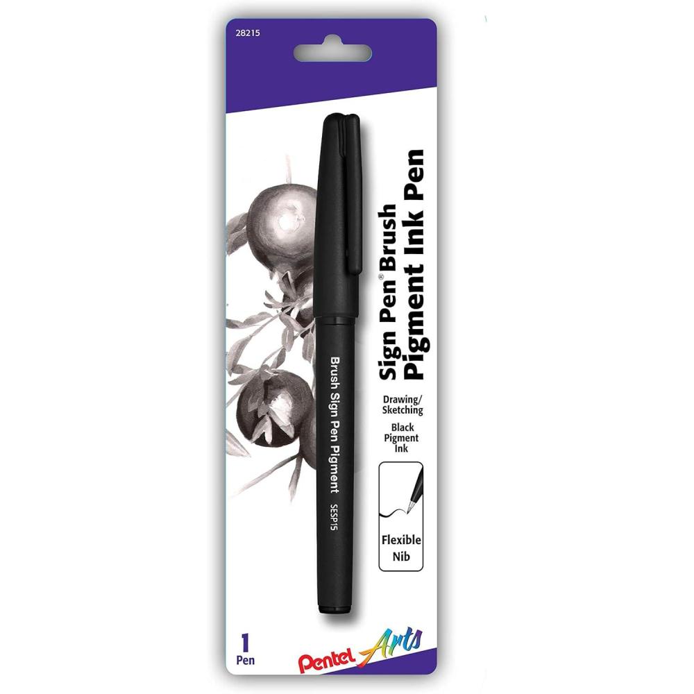 imagePentel Arts Sign Pen Brush Black Pigment Ink 1 Pack SESP15BPA