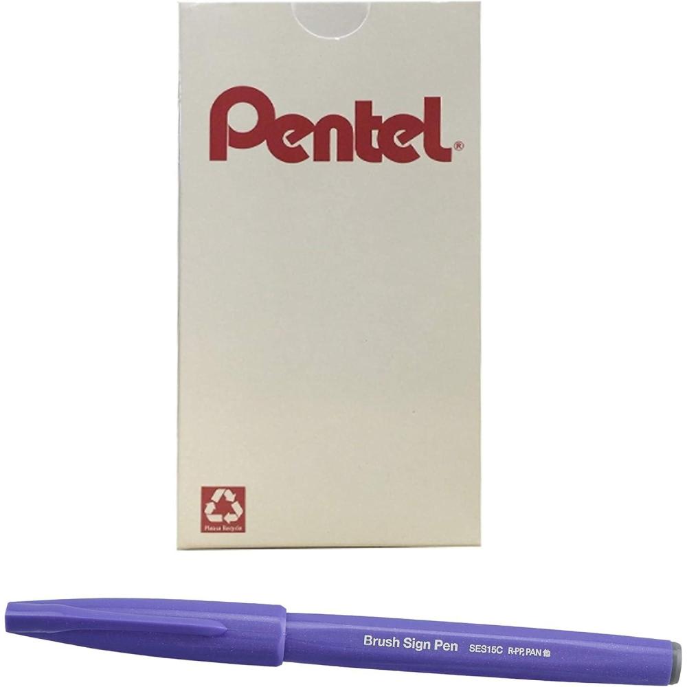 imagePentel Arts Sign Pen Brush Pink Purple Ink Box of 12 PensBlue Violet