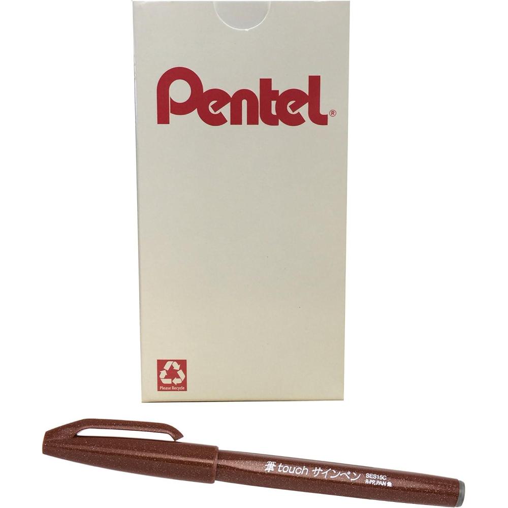 imagePentel Arts Sign Pen Brush Pink Purple Ink Box of 12 PensBrown