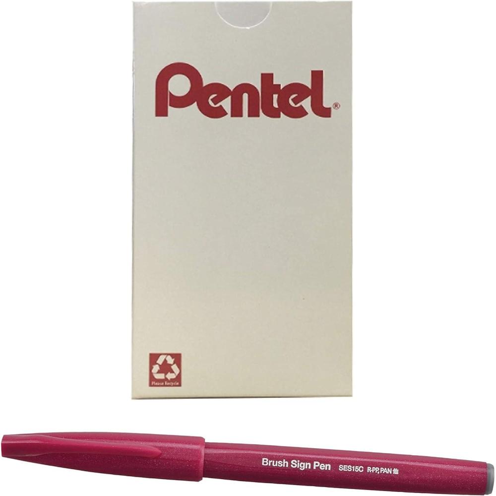 imagePentel Arts Sign Pen Brush Pink Purple Ink Box of 12 PensBurgundy