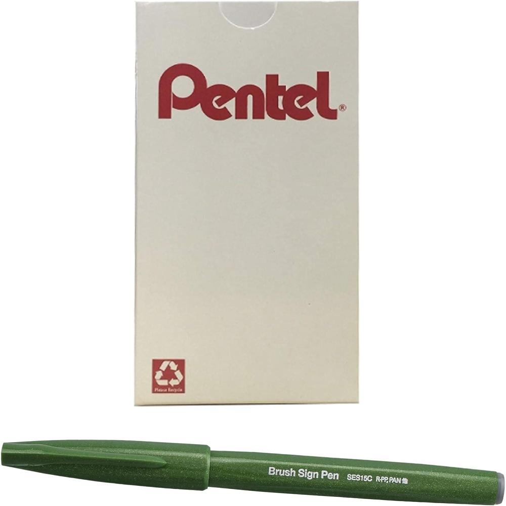 imagePentel Arts Sign Pen Brush Pink Purple Ink Box of 12 PensOlive Green