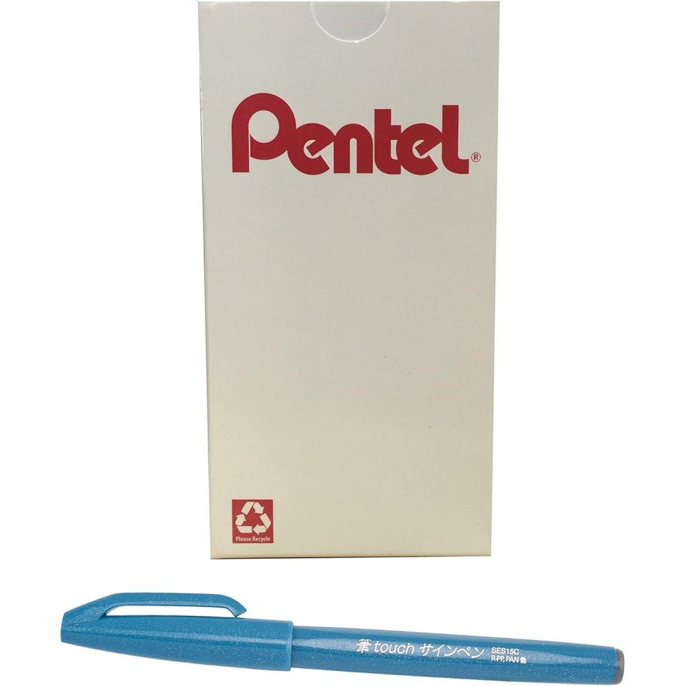 imagePentel Arts Sign Pen Brush Pink Purple Ink Box of 12 PensSky Blue