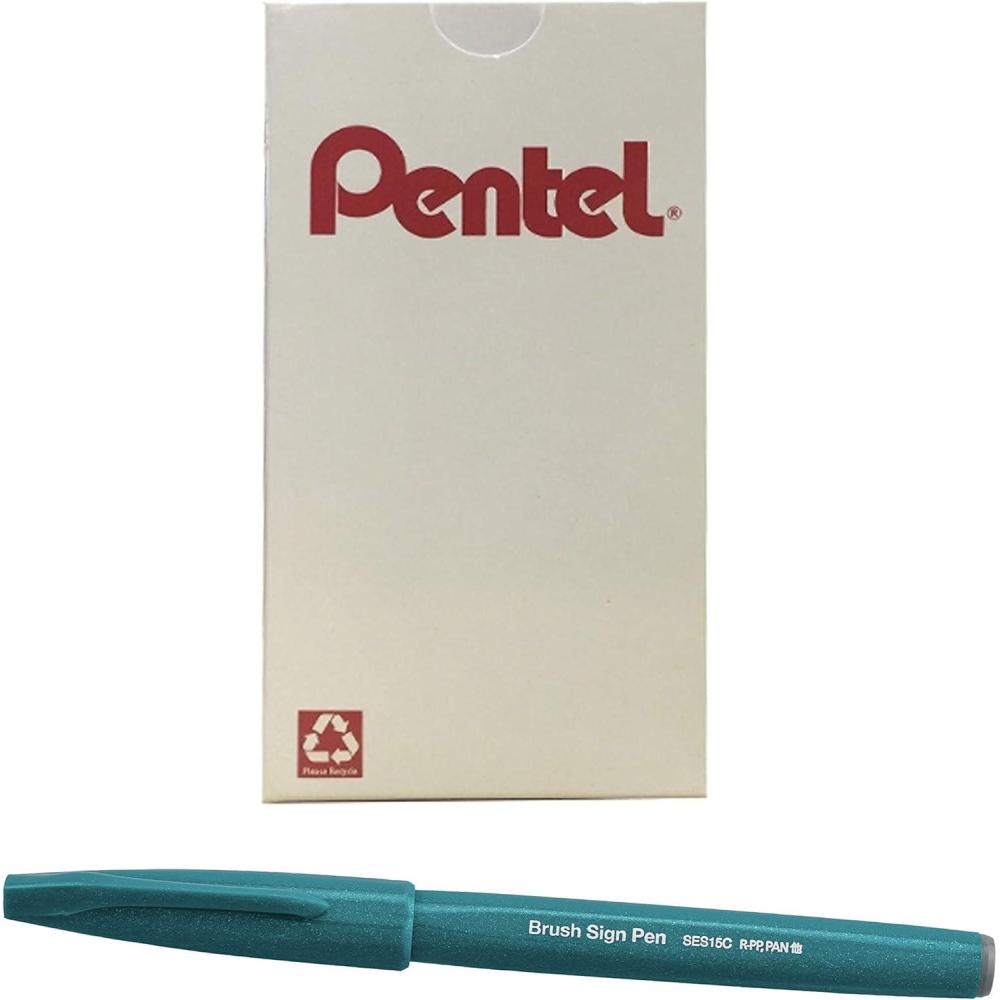 imagePentel Arts Sign Pen Brush Pink Purple Ink Box of 12 PensTurquoise Green