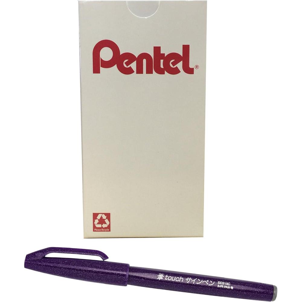 imagePentel Arts Sign Pen Brush Pink Purple Ink Box of 12 PensViolet