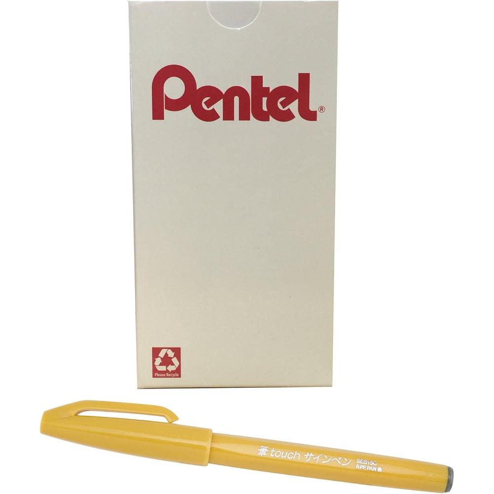 imagePentel Arts Sign Pen Brush Pink Purple Ink Box of 12 PensYellow