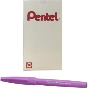Pentel Arts Sign Pen Brush, Pink Purple Ink, Box of 12 Pens(Pink Purple)