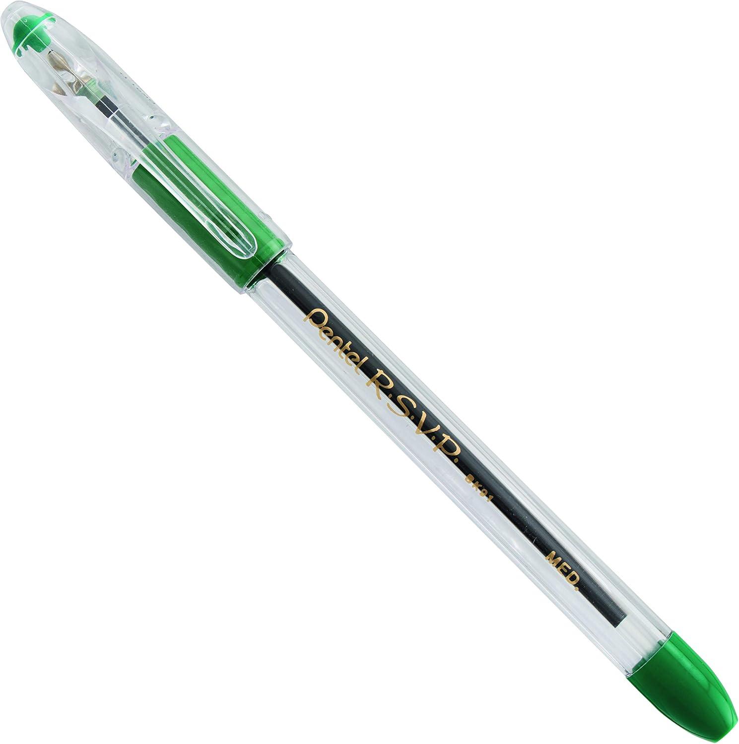 imagePentel BK91C RSVP Stick Ballpoint Pen 1mm Trans Barrel Blue Ink DozenGreen