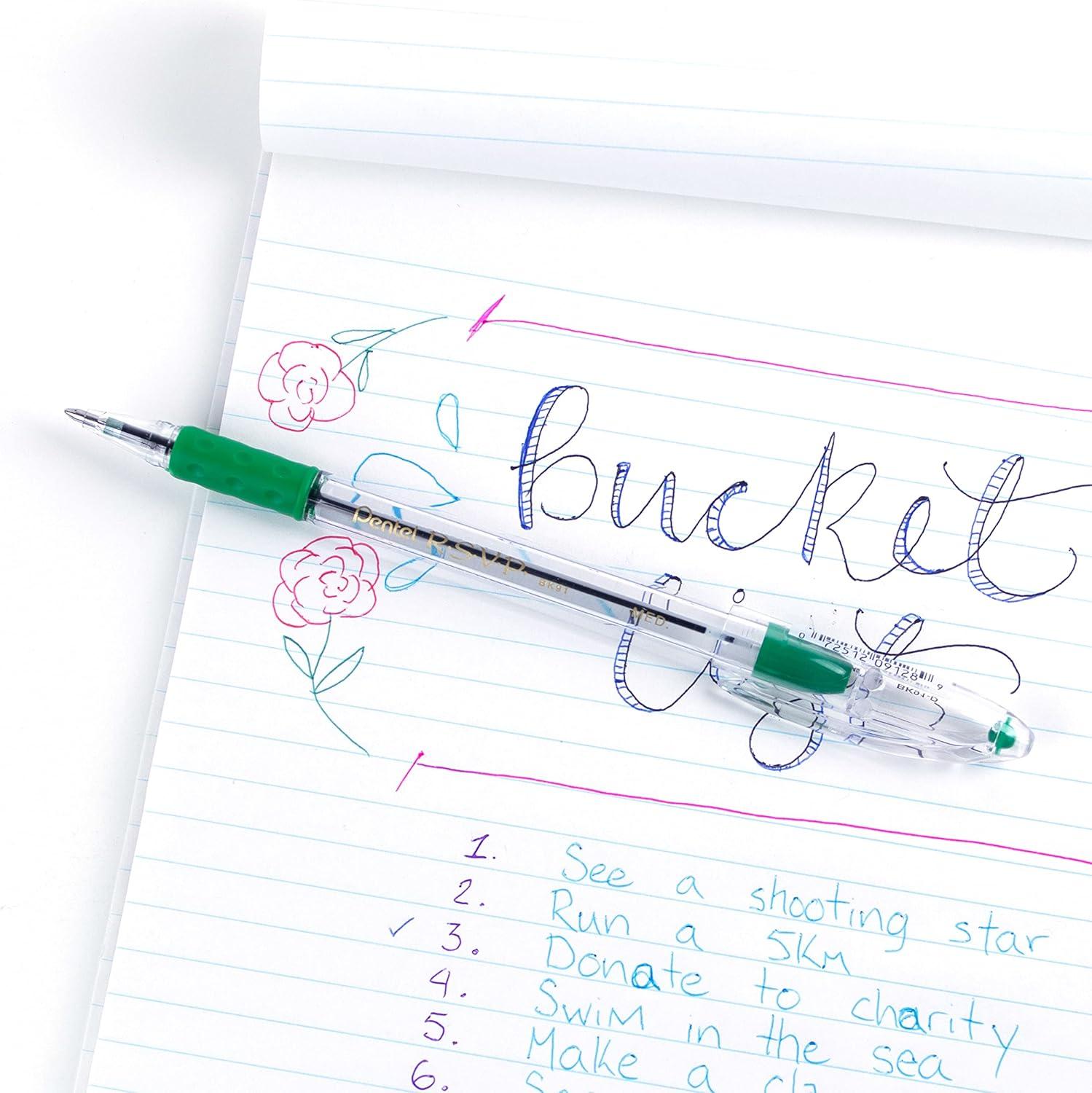 imagePentel BK91C RSVP Stick Ballpoint Pen 1mm Trans Barrel Blue Ink DozenGreen