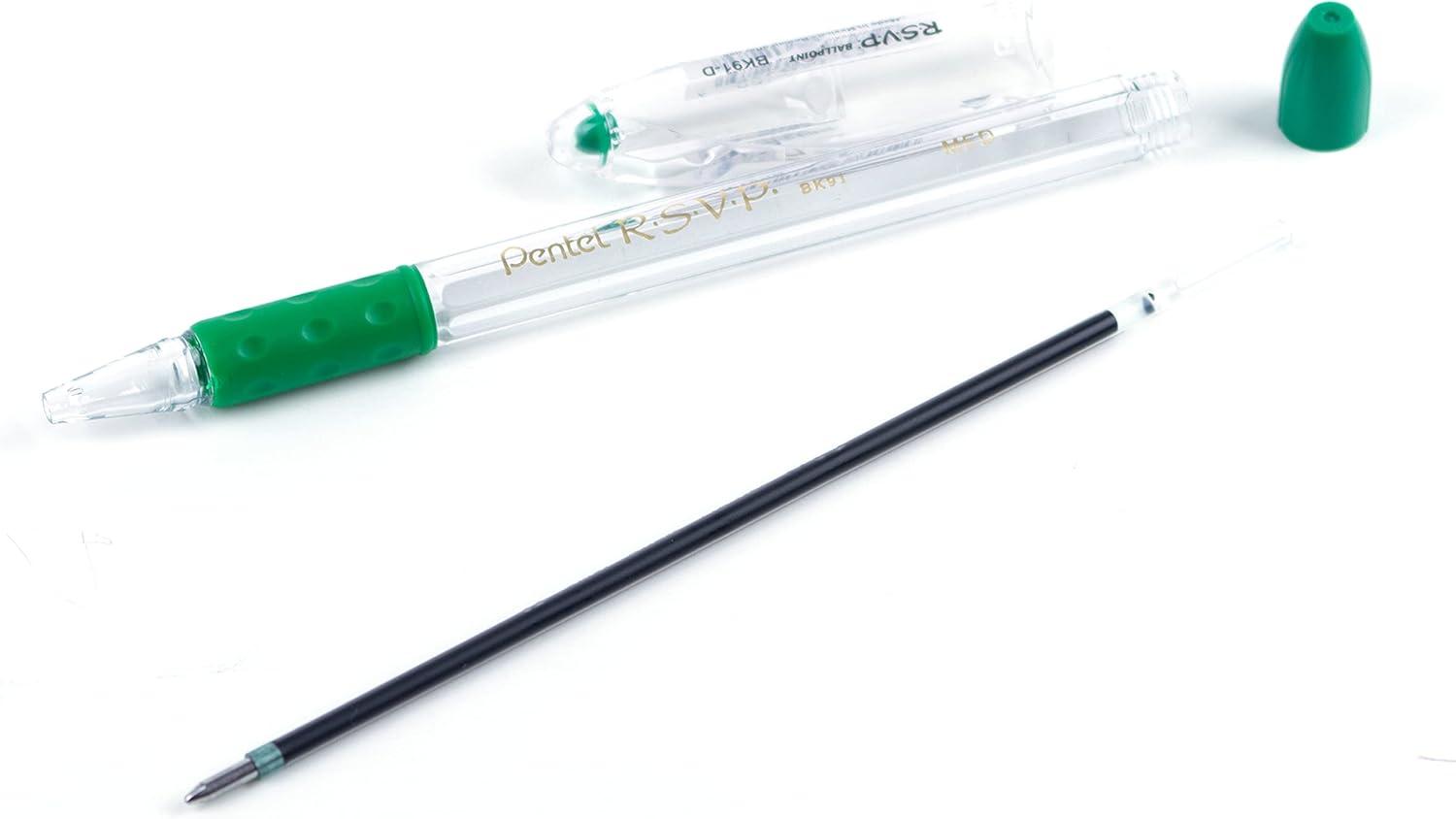 imagePentel BK91C RSVP Stick Ballpoint Pen 1mm Trans Barrel Blue Ink DozenGreen