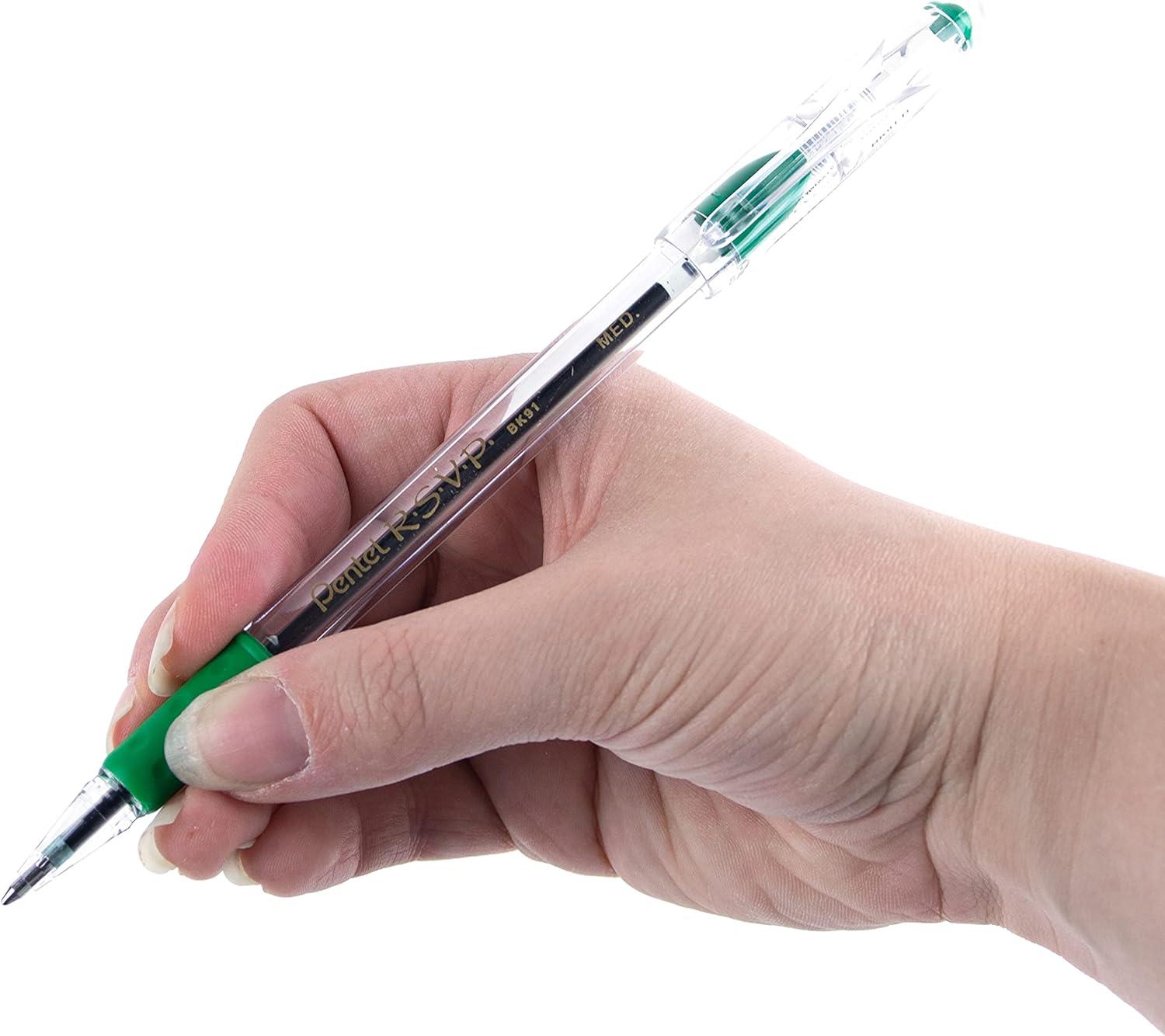 imagePentel BK91C RSVP Stick Ballpoint Pen 1mm Trans Barrel Blue Ink DozenGreen