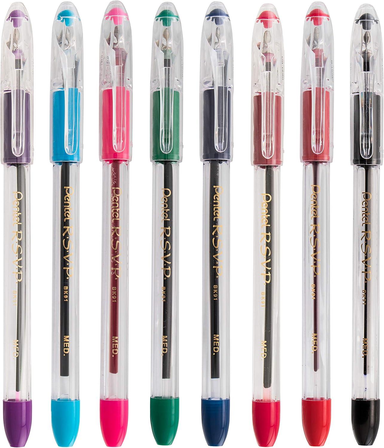 imagePentel BK91C RSVP Stick Ballpoint Pen 1mm Trans Barrel Blue Ink DozenPurple