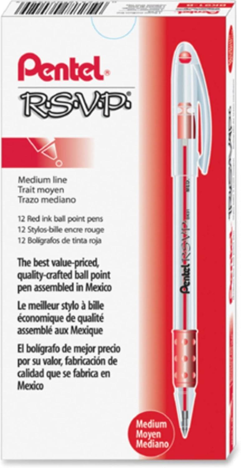 imagePentel BK91C RSVP Stick Ballpoint Pen 1mm Trans Barrel Blue Ink DozenRed