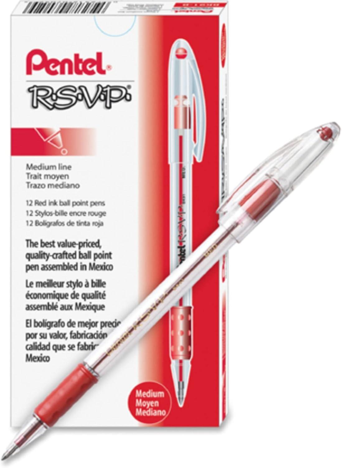 imagePentel BK91C RSVP Stick Ballpoint Pen 1mm Trans Barrel Blue Ink DozenRed