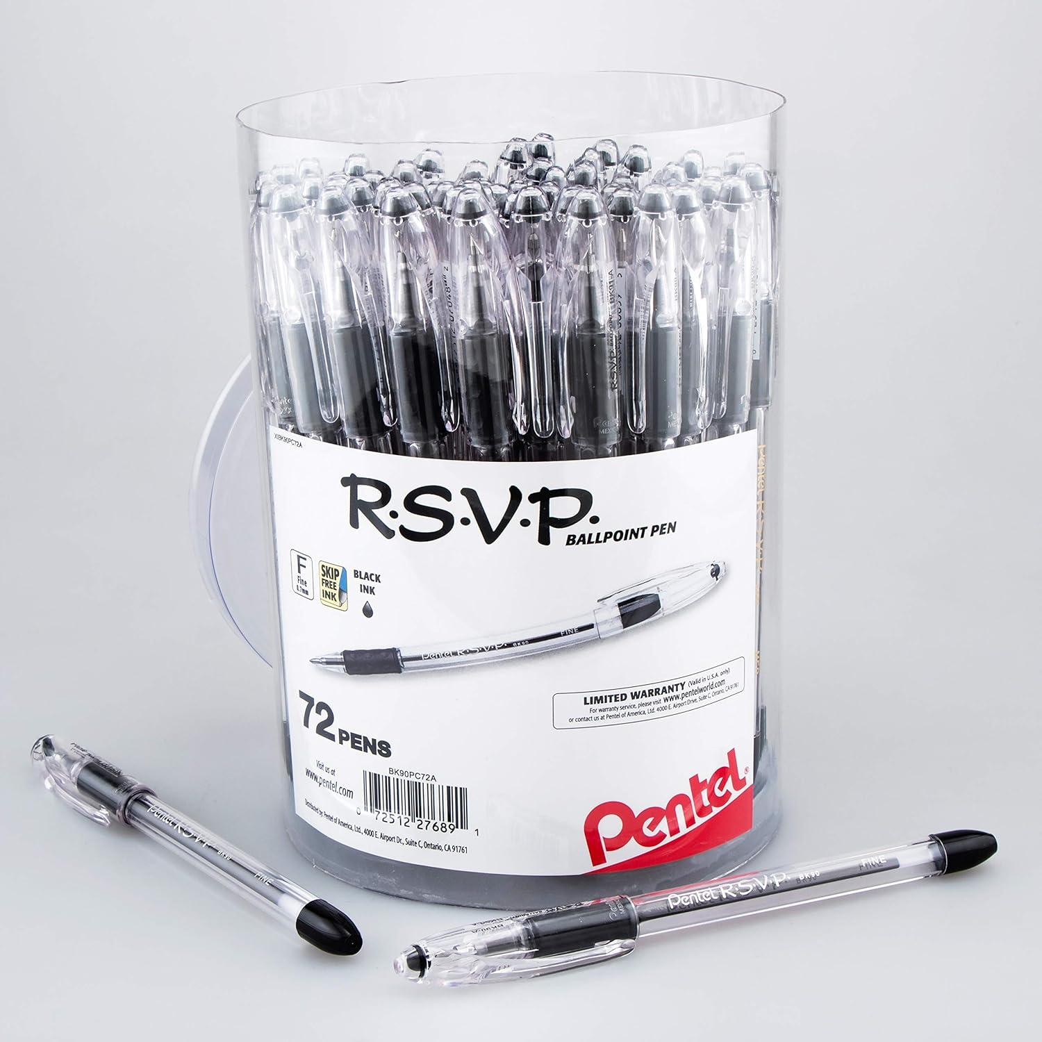 imagePentel RSVP Ballpoint Pen Fine Line 07mm Black Ink 72 Pack Canister BK90PC72ABlack
