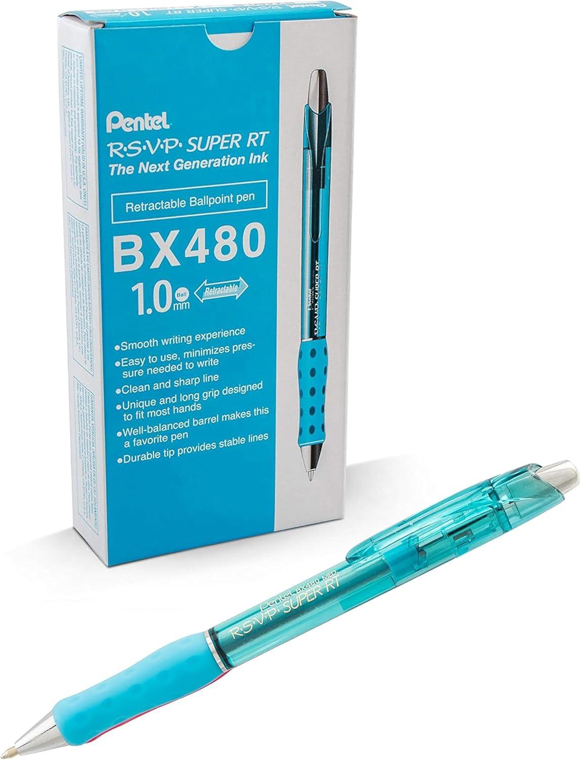 imagePentel RSVP Super RT Ballpoint Pen 10mm Medium Line Violet Ink Box of 12 BX480VBlue