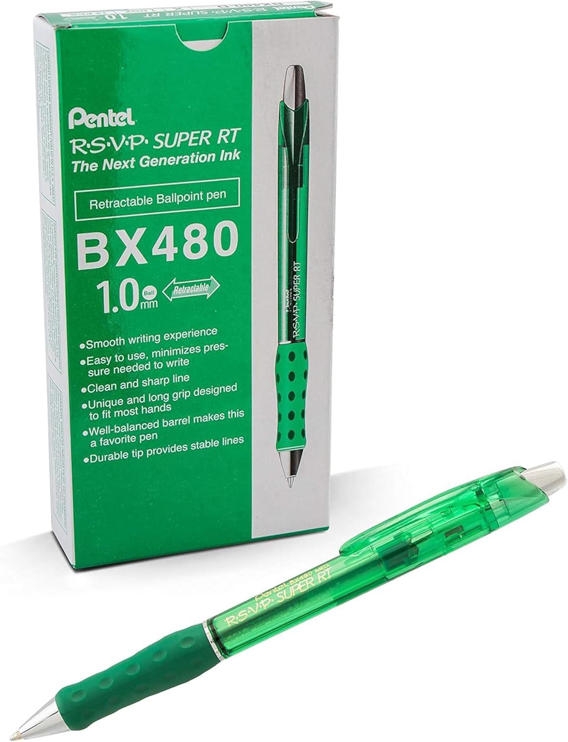 imagePentel RSVP Super RT Ballpoint Pen 10mm Medium Line Violet Ink Box of 12 BX480VGreen