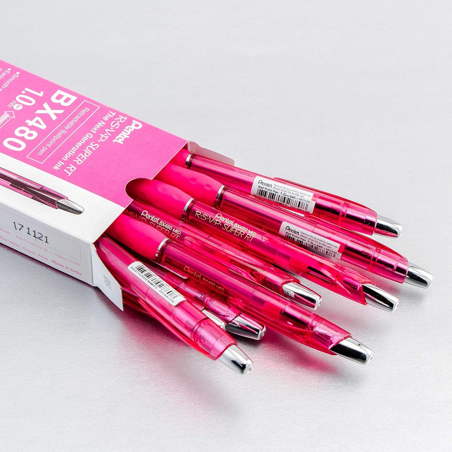 imagePentel RSVP Super RT Ballpoint Pen 10mm Medium Line Violet Ink Box of 12 BX480VPink