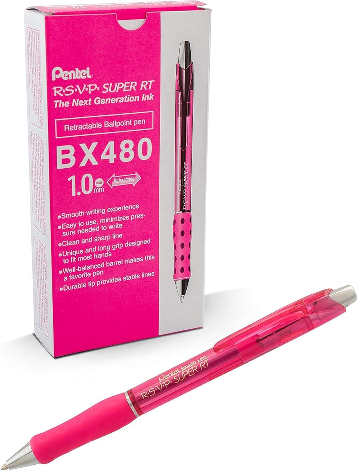 imagePentel RSVP Super RT Ballpoint Pen 10mm Medium Line Violet Ink Box of 12 BX480VPink