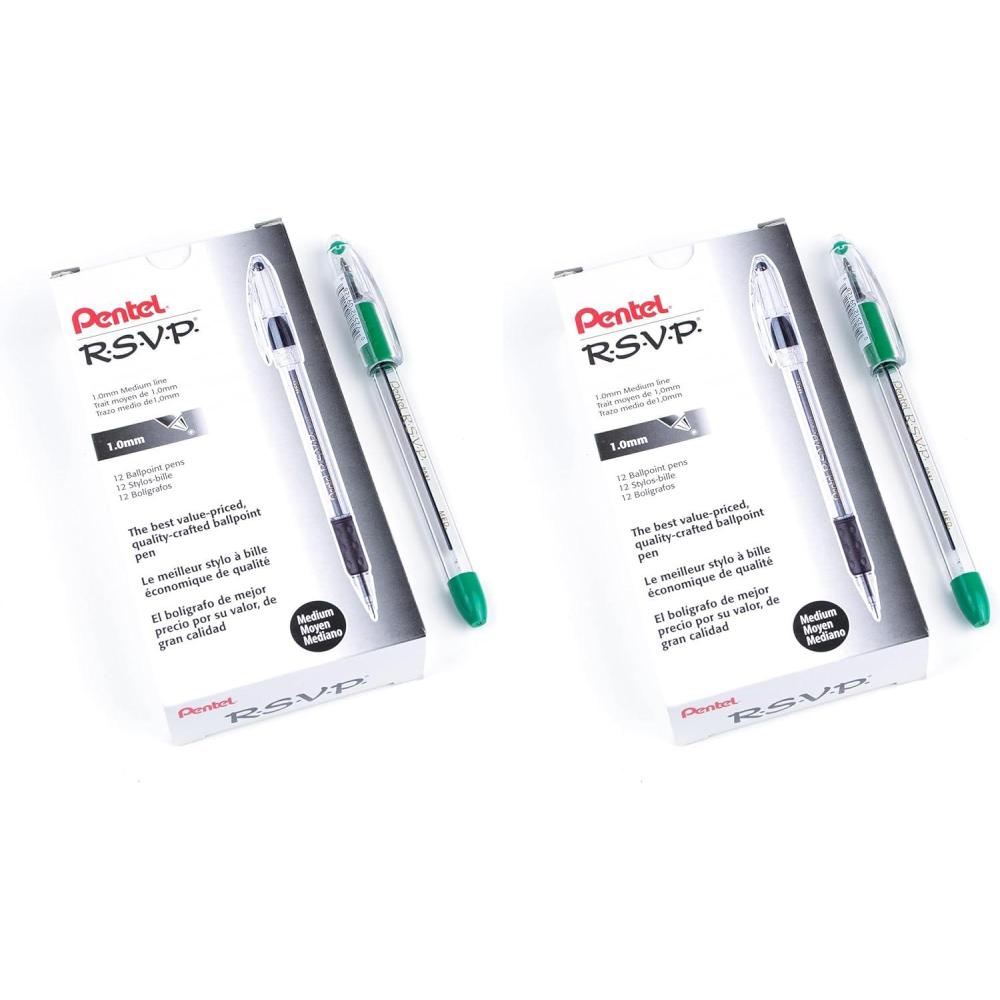 imagePentel BK91C RSVP Stick Ballpoint Pen 1mm Trans Barrel Blue Ink DozenGreen