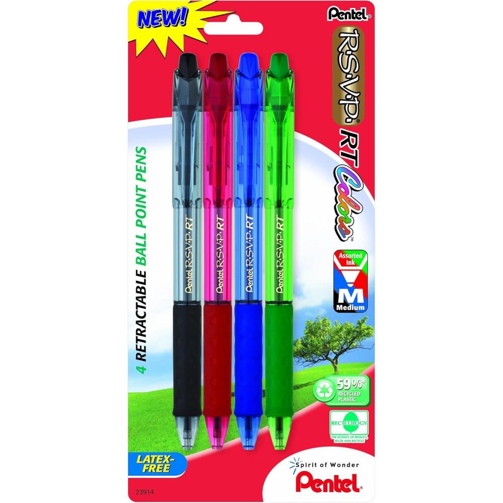 imagePentel RSVP RT Colors New Retractable Ballpoint Pen Medium Line Blue Ink 6 Pack BK93CRBP6CAssorted 2