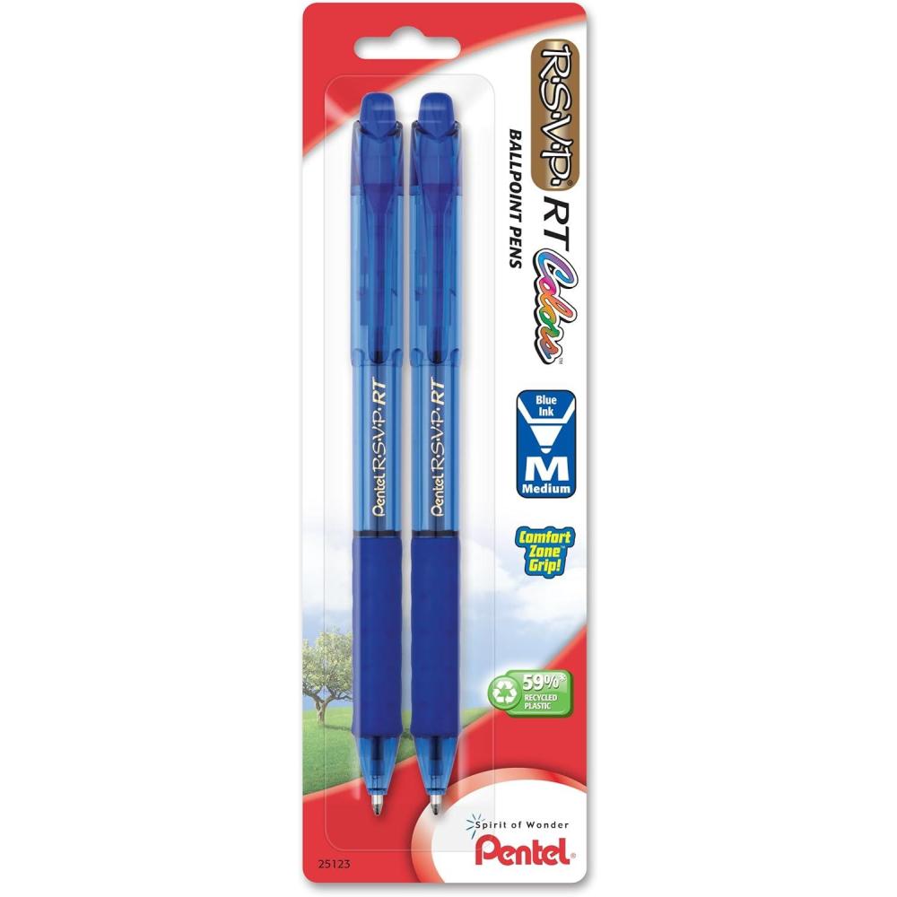 imagePentel RSVP RT Colors New Retractable Ballpoint Pen Medium Line Blue Ink 6 Pack BK93CRBP6CBlue