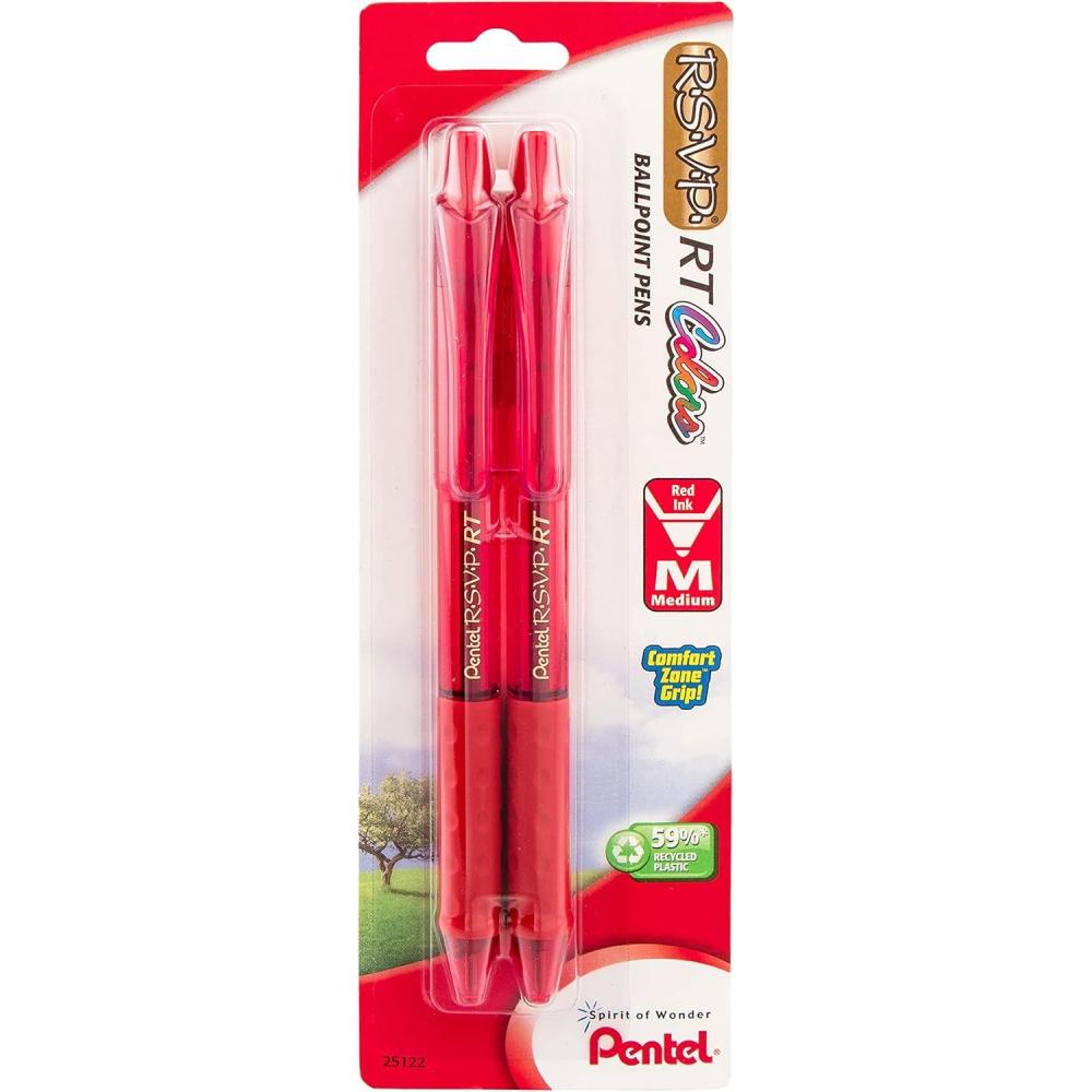 imagePentel RSVP RT Colors New Retractable Ballpoint Pen Medium Line Blue Ink 6 Pack BK93CRBP6CRed