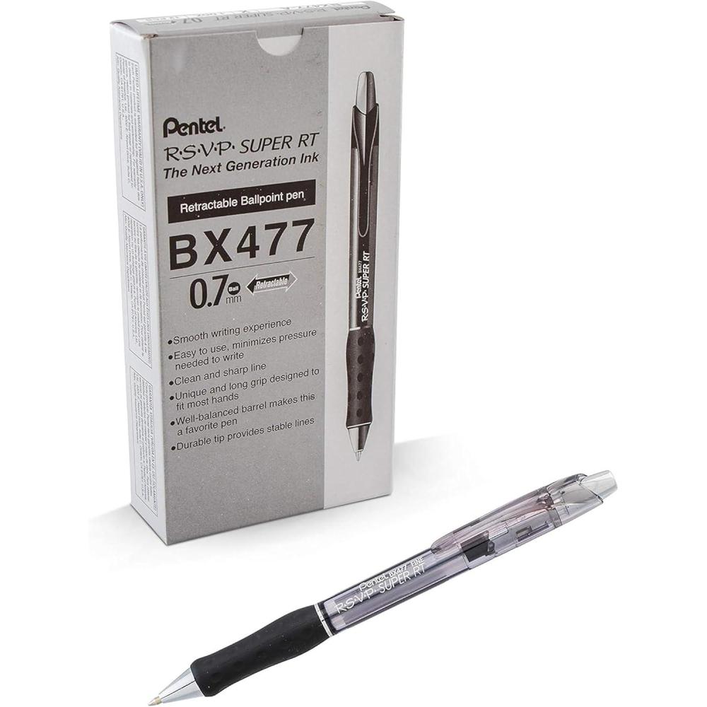 imagePentel RSVP Super RT Ballpoint Pen 10mm Medium Line Violet Ink Box of 12 BX480VBlack