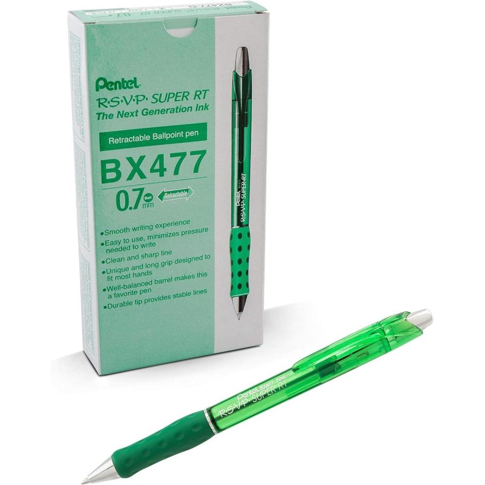 imagePentel RSVP Super RT Ballpoint Pen 10mm Medium Line Violet Ink Box of 12 BX480VGreen