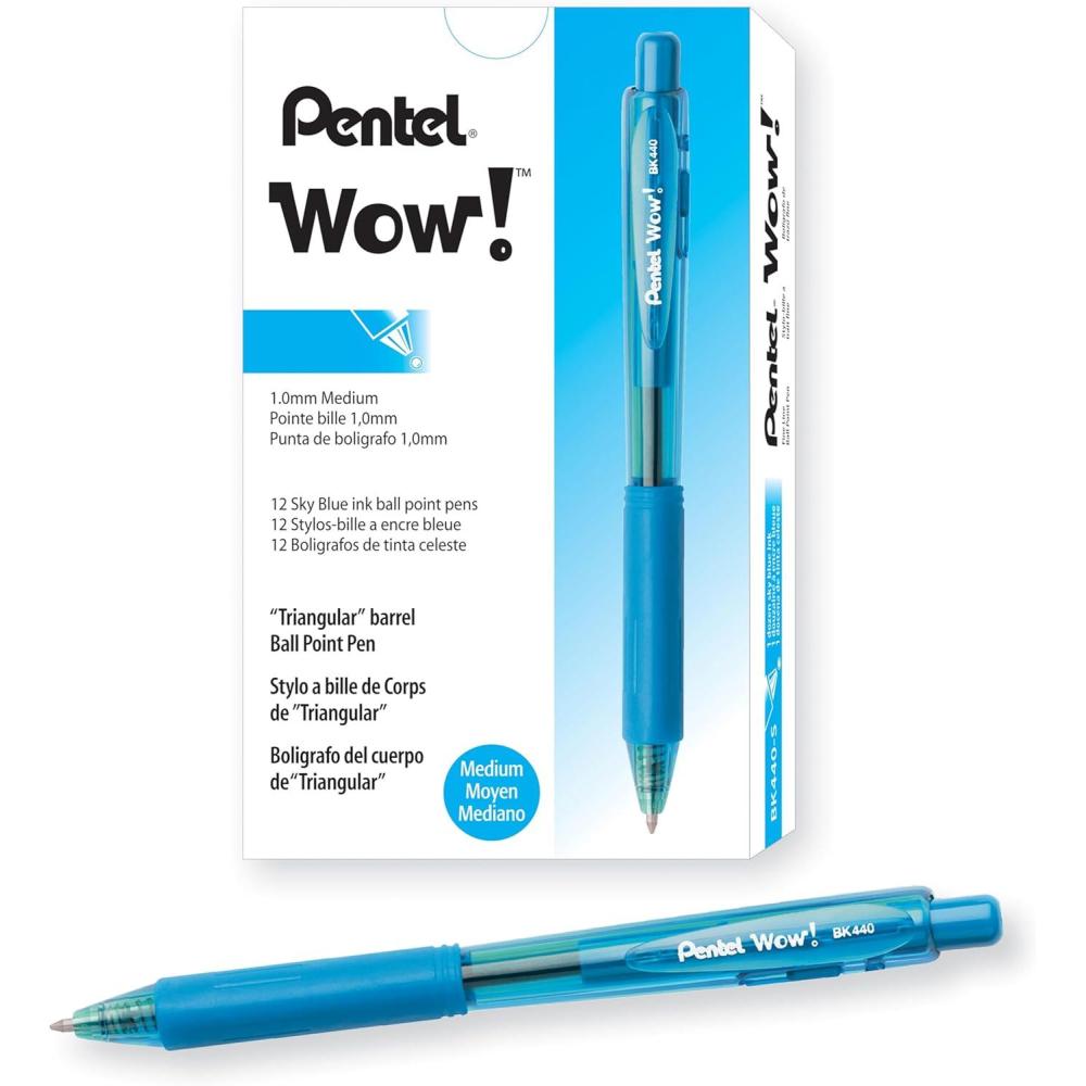 imagePentel WOW Retractable Ballpoint Pens Medium Line Sky Blue Ink Box of 12 BK440S