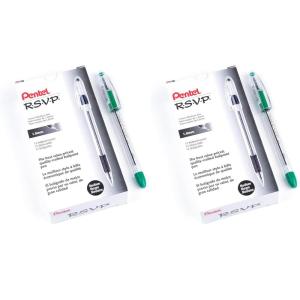 Pentel BK91C R.S.V.P. Stick Ballpoint Pen, 1mm, Trans Barrel, Blue Ink, Dozen(Green)
