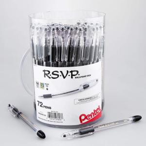 Pentel RSVP Ballpoint Pen, Fine Line, (0.7mm), Black Ink, 72 Pack Canister (BK90PC72A)(Black)