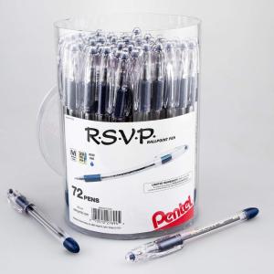 Pentel RSVP Ballpoint Pen, Fine Line, (0.7mm), Black Ink, 72 Pack Canister (BK90PC72A)(Blue)