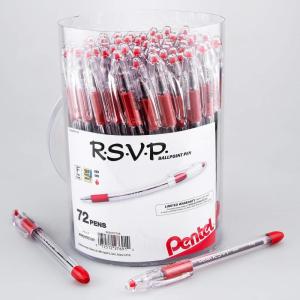Pentel RSVP Ballpoint Pen, Fine Line, (0.7mm), Black Ink, 72 Pack Canister (BK90PC72A)(Red)