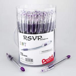 Pentel RSVP Ballpoint Pen, Fine Line, (0.7mm), Black Ink, 72 Pack Canister (BK90PC72A)(Violet)
