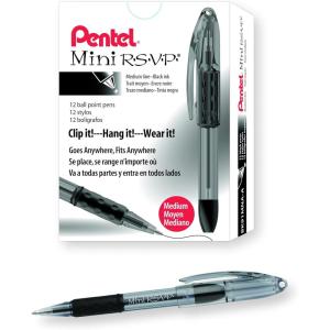 Pentel RSVP Mini Ballpoint Pen, (1.0mm) Medium Line, Orange Ink, 12 pack (BK91MNF-F)(Black Ink)