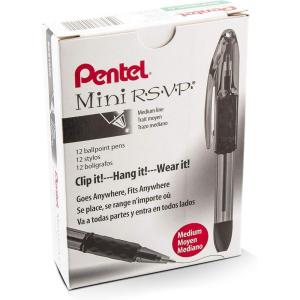 Pentel RSVP Mini Ballpoint Pen, (1.0mm) Medium Line, Orange Ink, 12 pack (BK91MNF-F)(Green Ink)