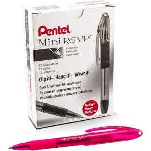Pentel RSVP Mini Ballpoint Pen, (1.0mm) Medium Line, Orange Ink, 12 pack (BK91MNF-F)(Pink Ink)