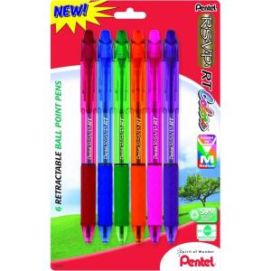 Pentel R.S.V.P. RT Colors New Retractable Ballpoint Pen, Medium Line, Blue Ink, 6 Pack (BK93CRBP6C)(Assorted 3)