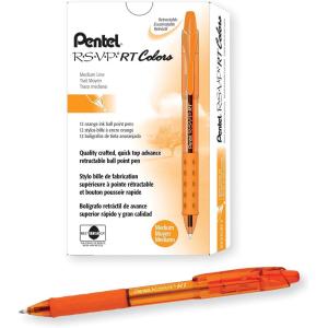 Pentel R.S.V.P. RT Colors New Retractable Ballpoint Pen, Medium Line, Blue Ink, 6 Pack (BK93CRBP6C)(Orange)