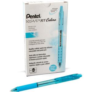 Pentel R.S.V.P. RT Colors New Retractable Ballpoint Pen, Medium Line, Blue Ink, 6 Pack (BK93CRBP6C)(Sky Blue)