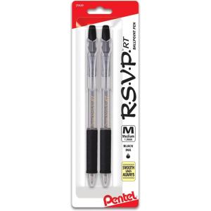 Pentel® R.S.V.P.® RT Retractable Ballpoint Pens, Medium Point, 1.0 mm, 61% Recycled, Transparent Black Barrel, Black Ink, Pack Of 12 Pens(Black)