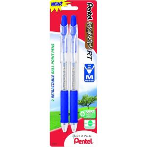 Pentel® R.S.V.P.® RT Retractable Ballpoint Pens, Medium Point, 1.0 mm, 61% Recycled, Transparent Black Barrel, Black Ink, Pack Of 12 Pens(Blue Ink)