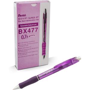 Pentel RSVP Super RT Ballpoint Pen, (1.0mm) Medium Line, Violet Ink, Box of 12 (BX480-V)(Purple)
