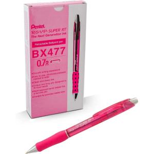 Pentel RSVP Super RT Ballpoint Pen, (1.0mm) Medium Line, Violet Ink, Box of 12 (BX480-V)(Red)