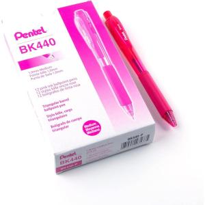Pentel Wow! Retractable Ballpoint Pen, (1.0mm), Medium Line, Pink Ink, Box of 12 (BK440-P)
